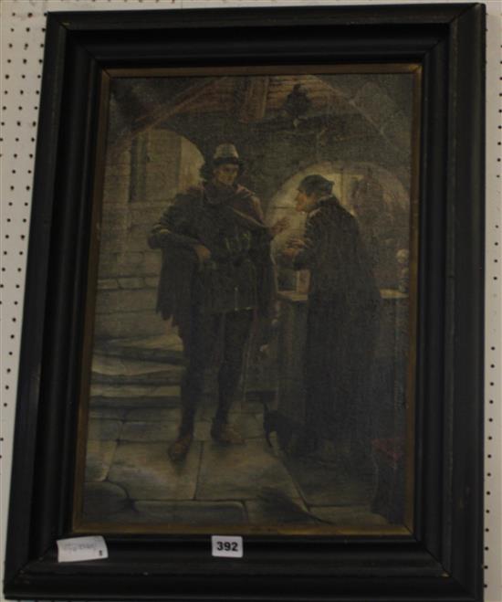 Framed figurative oil - Romeo & the Apothacary after F Deeks